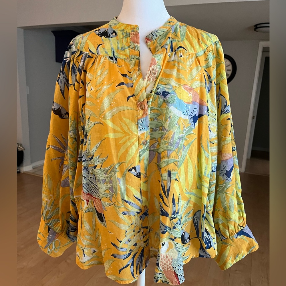 Anthropologie Yellow Floral Blouse